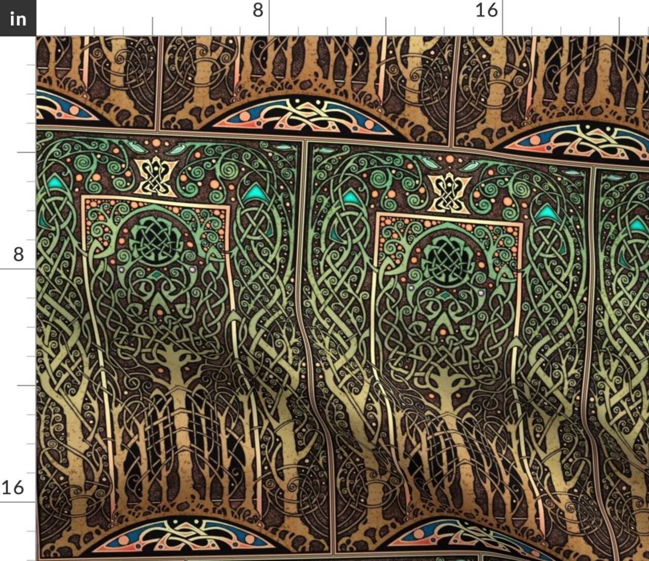 Green Blue Brown Tree Border Celtic Tanglewood Woodland Fairy tale Custom Printed Fabric by Spoonflower Various Fabrics by the Yard or Fat Quarter